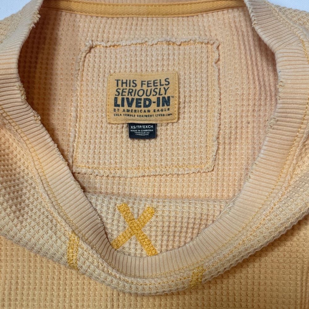 American Eagle Outfitters Soft Yellow Waffle-Knit Sweatshirt - Picture 2 of 4